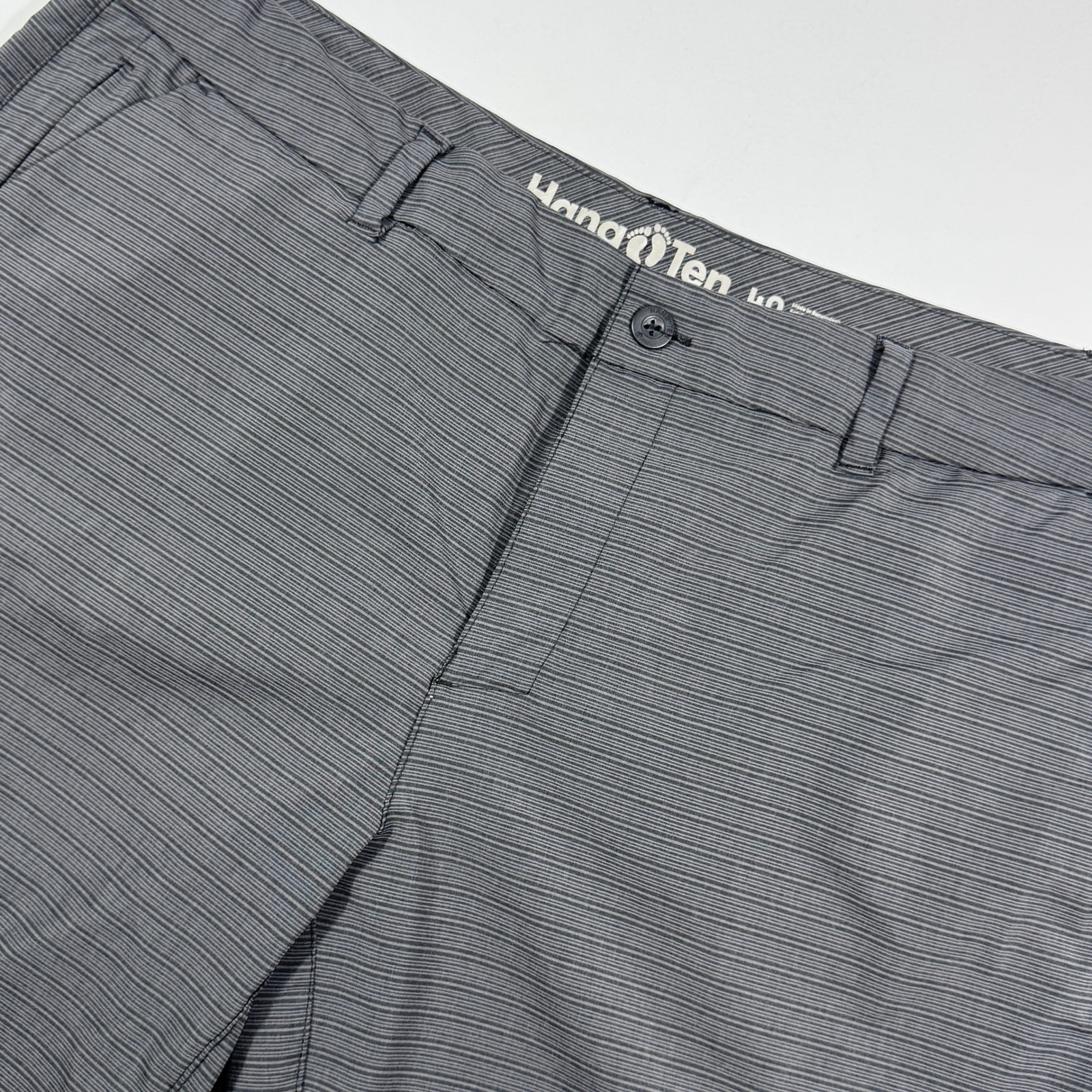 Hang Ten Mens Hybrid Shorts Gray Striped Stretch Board Swim Shorts Size 40